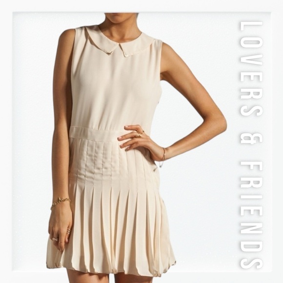 NWT Lovers & Friends Sophistication Cream Collared Pleated Mini Dress sz S - Picture 1 of 16